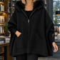 Hooded Jacket Polyester Cape Silhouette with Plush Wool-Blend Trim