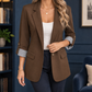 Blazer Polyester Slim Hip-Length with Striped Turn-Back Cuffs