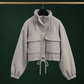 Utility Jacket Polyester Houndstooth Cropped with Flap Chest Pockets