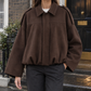 Jacket Faux Suede Relaxed Batwing with Epaulettes and Gathered Hem