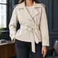 Belted Jacket Polyester Short with Wide Lapels and Self-Tie Waist