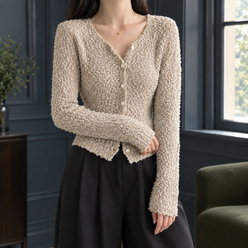 Looped Texture Cropped Cardigan