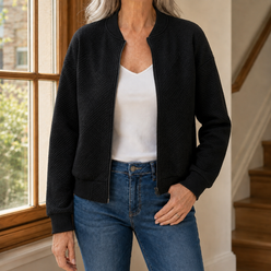Jacket Polyester Raised Geometric Texture with Full Zip, Ribbed Trim