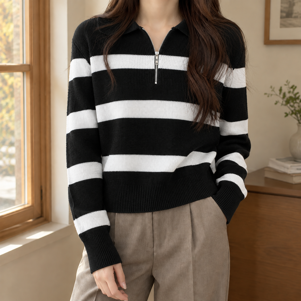 Striped Half-Zip Jumper