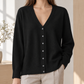 Cotton-Blend Button Cardigan with Deep V-Neck