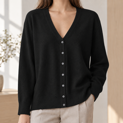 Cotton-Blend Button Cardigan with Deep V-Neck