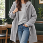 Hooded Coat Wool Blend Relaxed Longline with Button Front