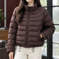 Quilted Jacket Duck Down Cropped with High Collar and Drawcord Hem