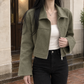 Cropped Jacket Faux Leather with Wide Pointed Collar and Flared Cuffs