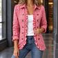Jacket Polyester Gingham with Ruffle Trim and Open Front