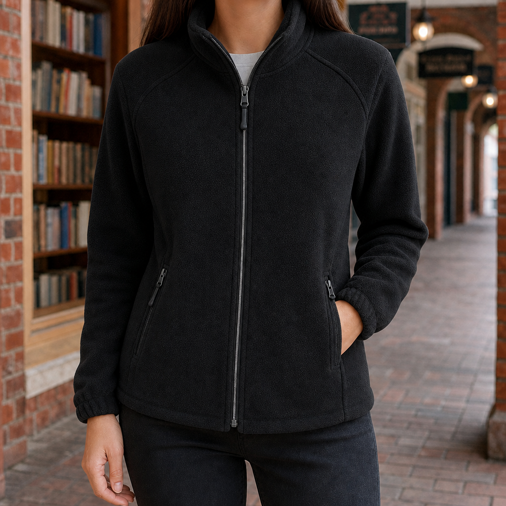 Fleece Jacket Soft Textured with High Stand Collar and Zip Pockets