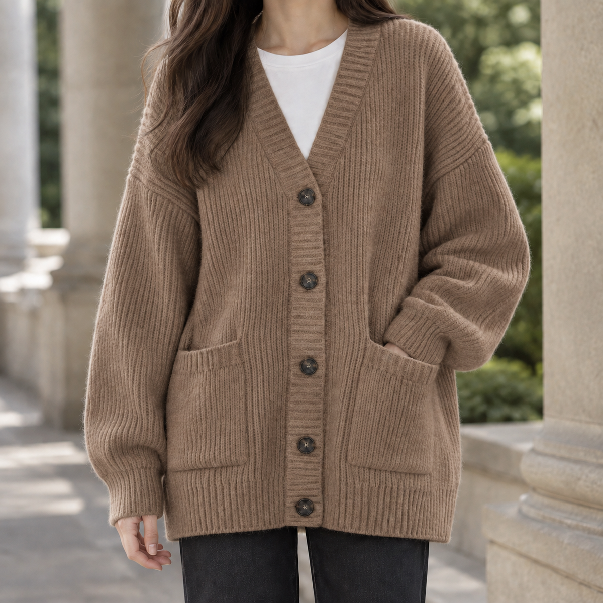 Cotton-Blend Ribbed Cardigan