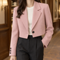 Blazer Polyester Cropped Tailored with Broad Notched Lapels