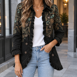 Ruffle Jacket Polyester A-Line with Cascading Ruffle Trim