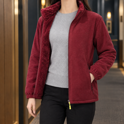Fleece Jacket with Stand Collar, Full Zip and Zip Pockets