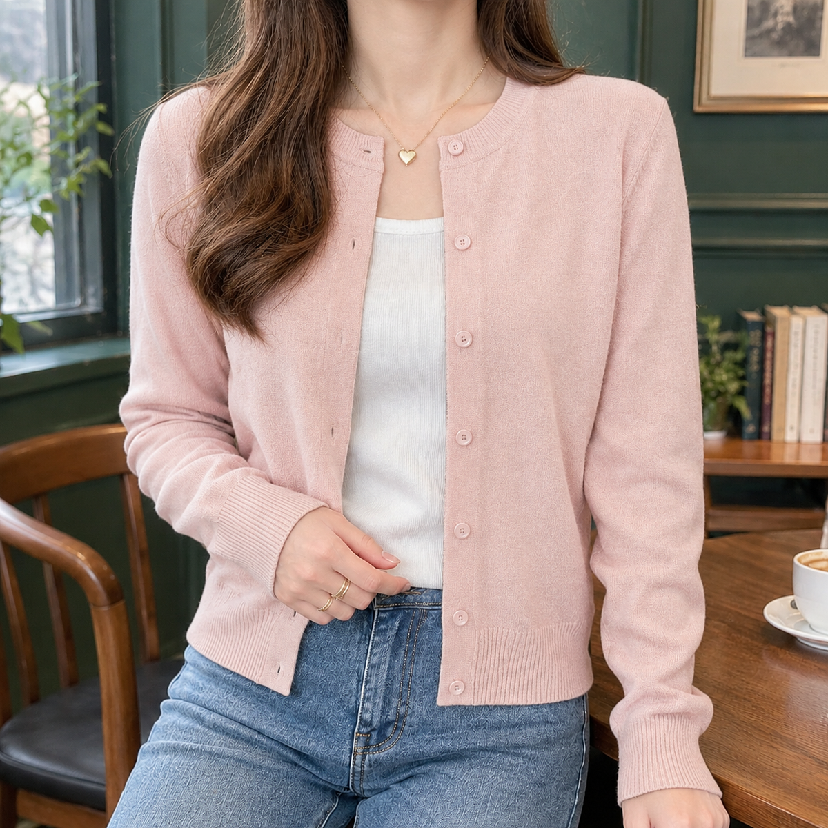 Fine Knit Cardigan with Tonal Buttons