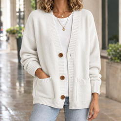 Ribbed V-Neck Cardigan with Dropped Shoulders