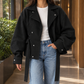 Moto Jacket Polyester Cropped with Offset Snaps and Self-Tie Belt