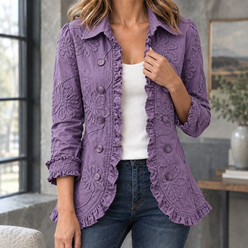 Jacket Polyester Fitted with Floral Appliqué, Twin Buttons and Ruffles