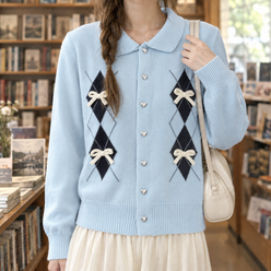Bow Cardigan with Rounded Collar