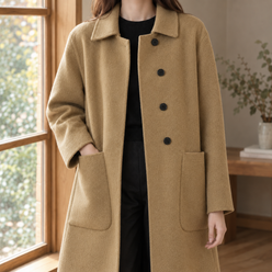 Coat Wool Longline Loose Straight with Oversized Patch Pockets