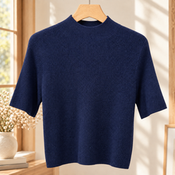 Finely Ribbed Lightweight Mock Neck Top