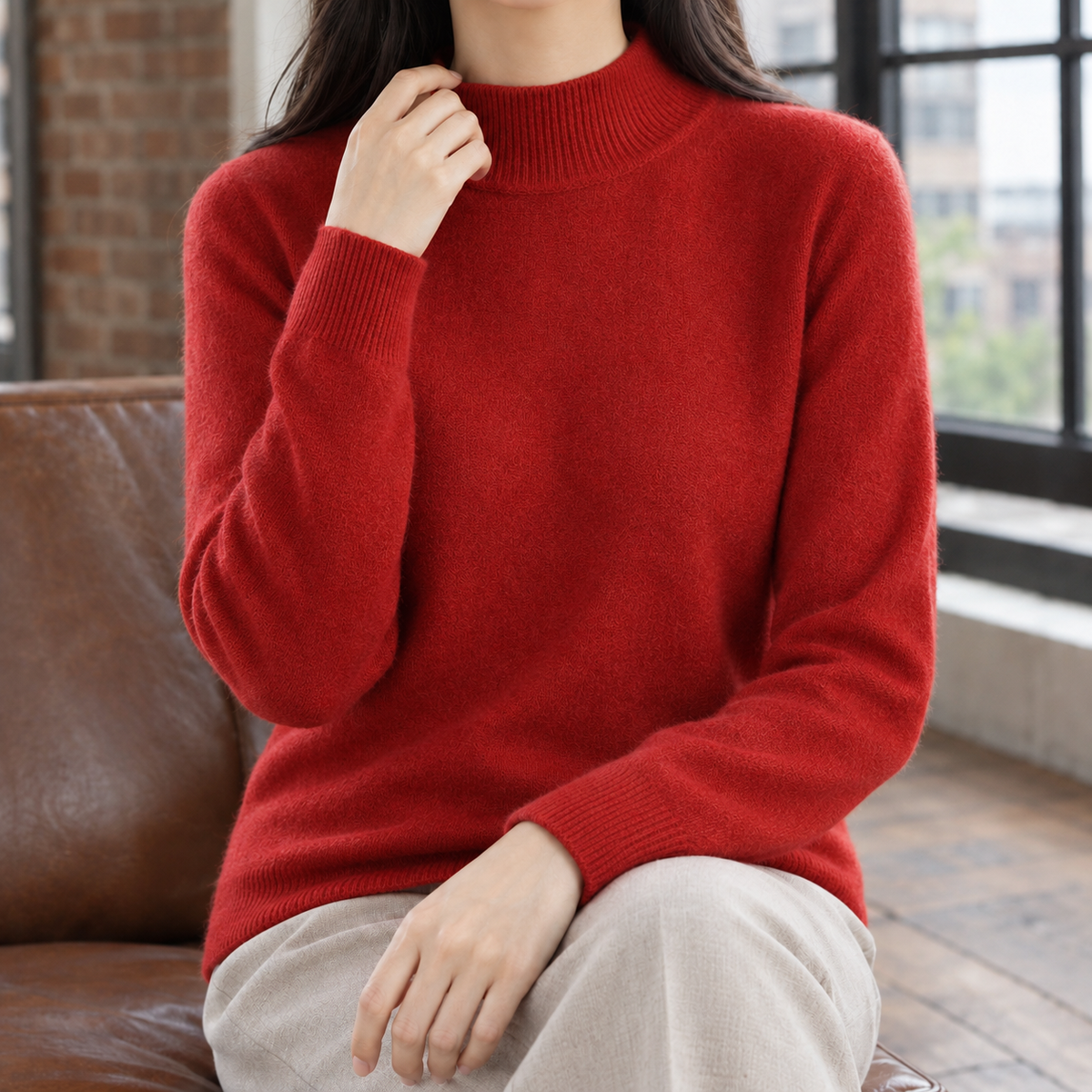 Smooth Silky Knit Mock Neck Jumper