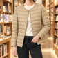 Quilted Jacket Polyester Slim Short with Round Neckline and Snap Front