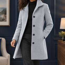 Coat Polyester Mid-Thigh Single-Breasted with Notched Collar