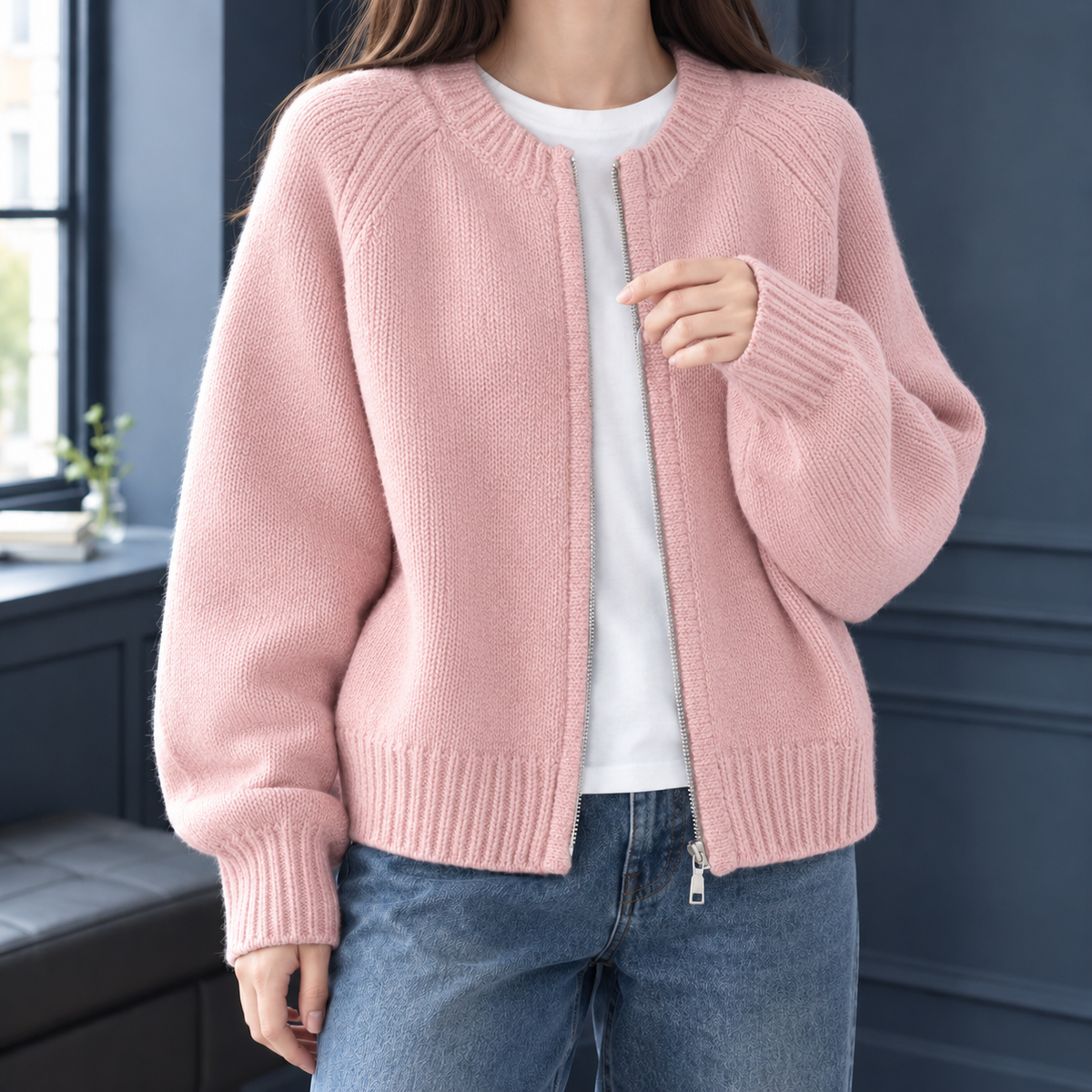Loose Cropped Cardigan with Chunky Texture