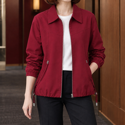 Zip Jacket Polyester with Pointed Collar, Drawcord Hem and Hip Pockets