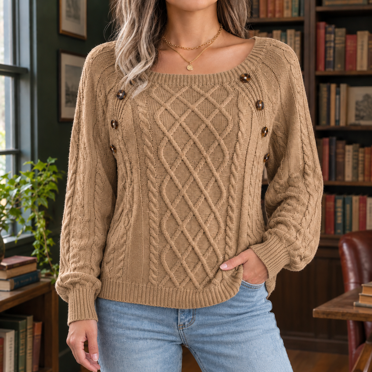 Square Neck Loose Knit Jumper
