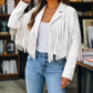 Fringe Jacket Polyester Cropped Open Front with Notched Lapel
