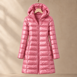 Jacket Duck Down Quilted Slim Mid-Length with Padded Hood and Zip