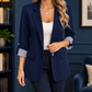 Blazer Polyester Slim Hip-Length with Striped Turn-Back Cuffs