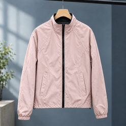 Panelled Jacket Polyester Cropped with Curved Seams and Full Zip