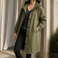 Hooded Overcoat Polyester Sweeping Longline with Angled Pockets