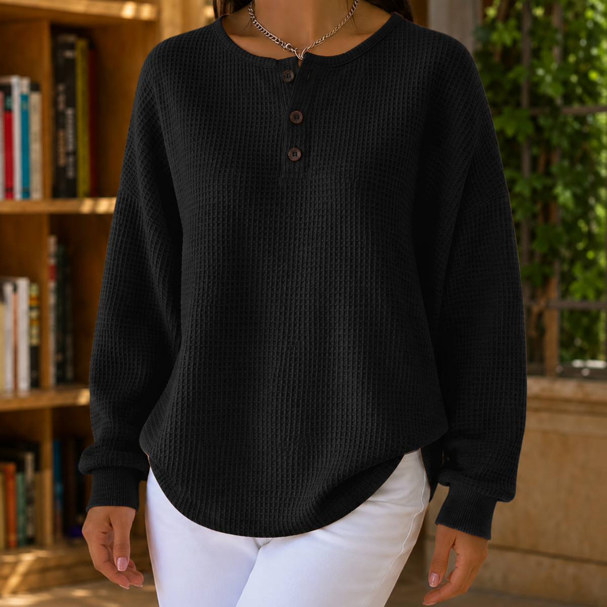 Waffle Knit Relaxed Jumper