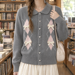 Bow Cardigan with Rounded Collar