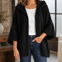 Cotton-Blend Hooded Cardigan with Easy Drape
