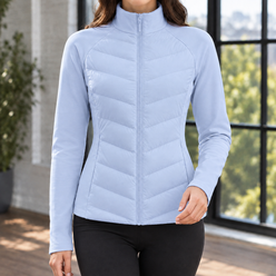 Quilted Jacket Polyester Chevron Quilting with Stand Collar and Zip