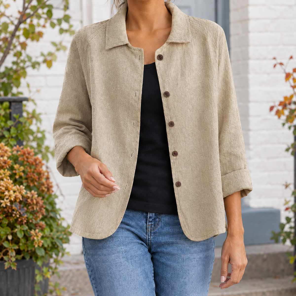 Blazer Polyester Relaxed with Open Notched Collar and Five Buttons
