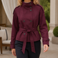 Trench Jacket Polyester Cropped Double-Breasted with Self-Tie Belt