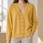 Cotton-Blend Button Cardigan with Deep V-Neck