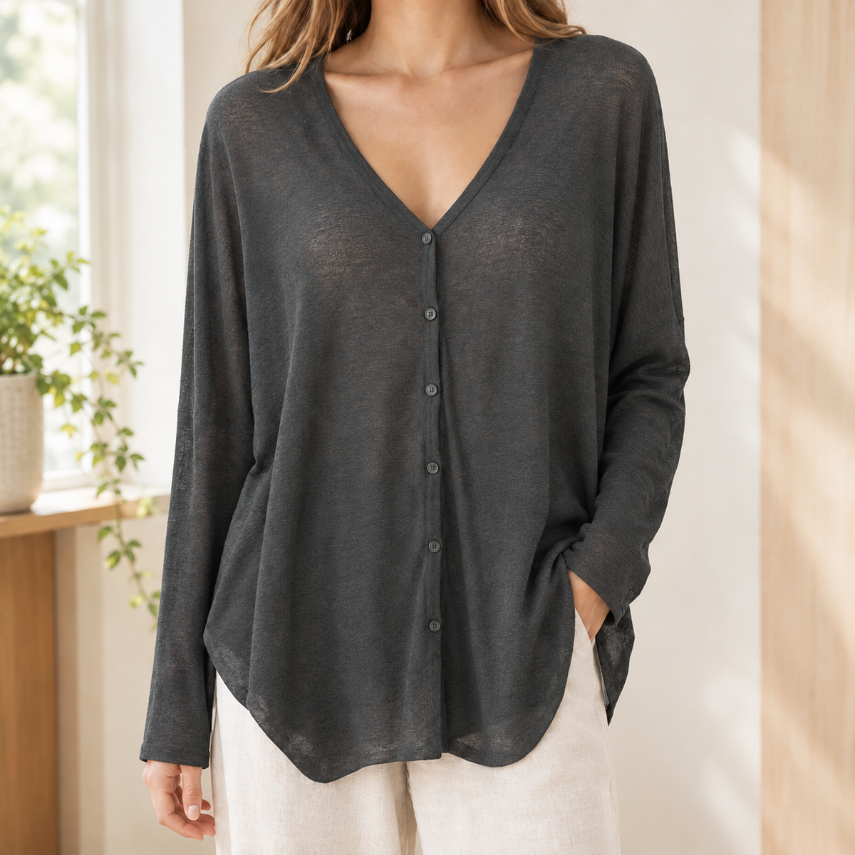 Cotton-Blend Draped Cardigan