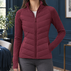Quilted Jacket Polyester with Stand Collar and Thumbhole Cuffs