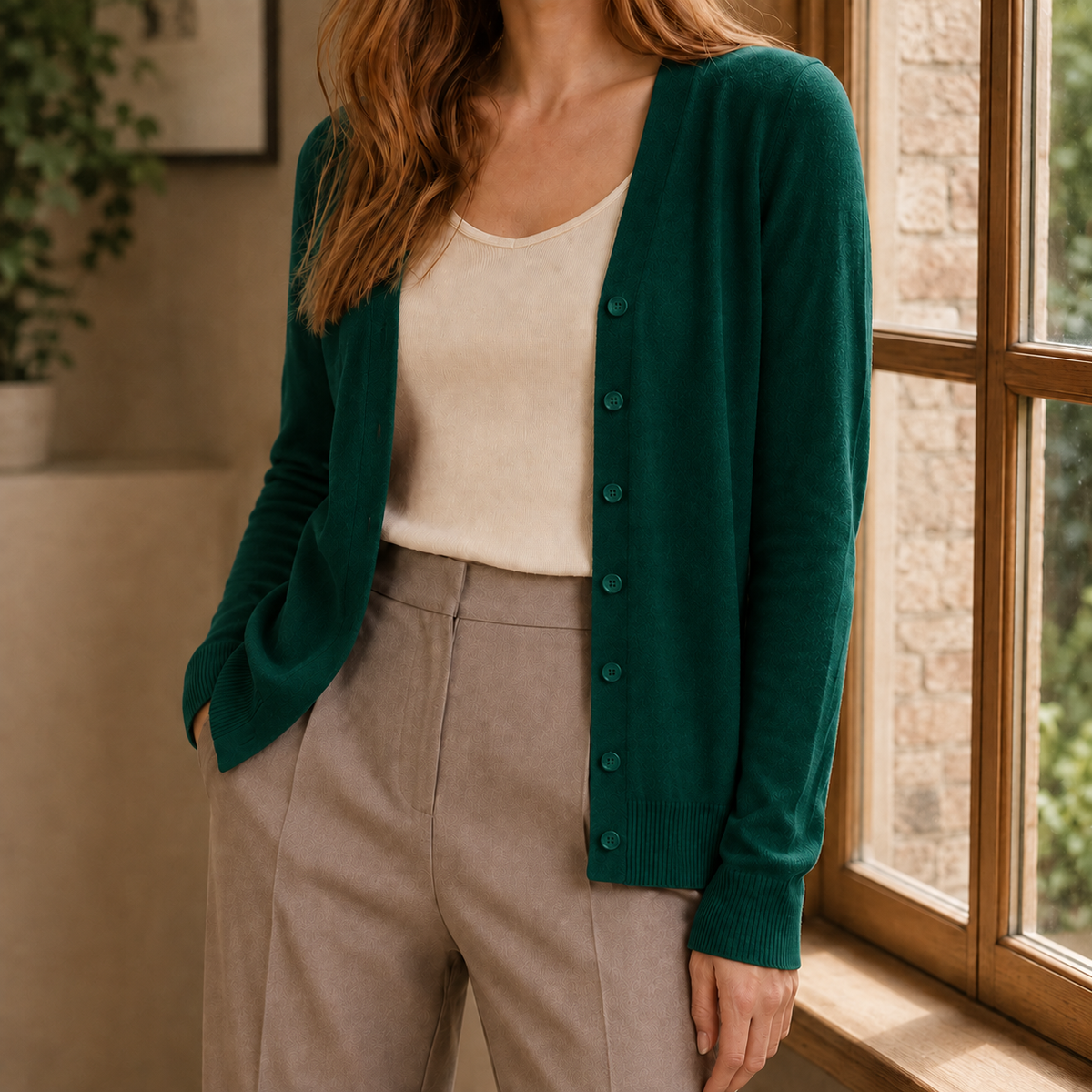 Fine Knit V-Neck Button Jumper