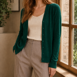 Fine Knit V-Neck Button Jumper