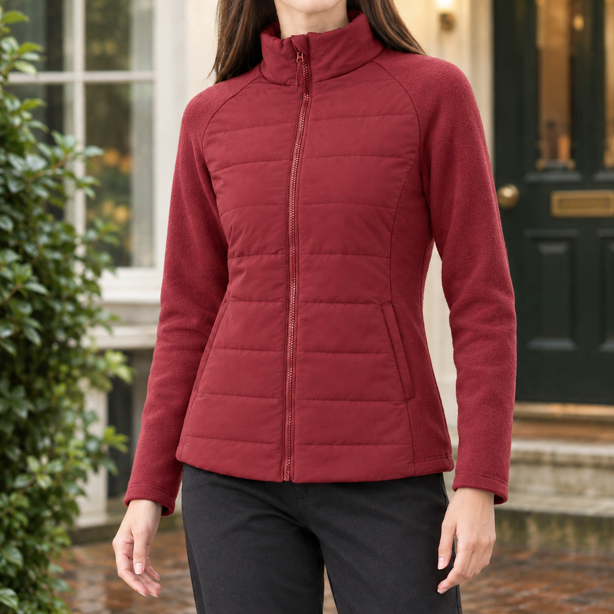 Quilted Jacket Polyester with Light Down-Filled Front and Stand Collar