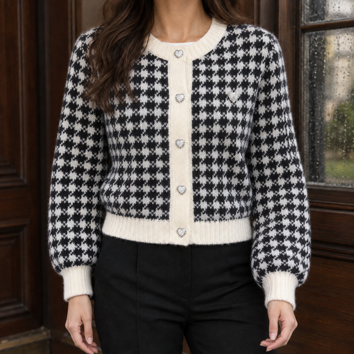 Cropped Houndstooth Cardigan
